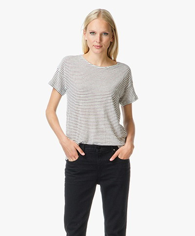 Closed Striped Linen Mix T-shirt - Dark Grey/Off-white