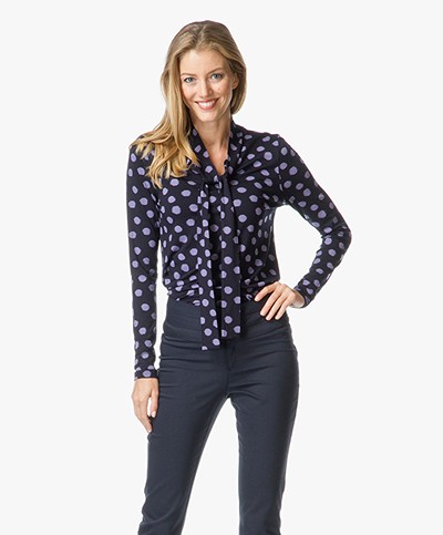 Kyra & Ko Floor Pussy-bow Top with Dots - Navy/Lilac