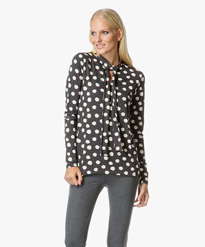 Kyra & Ko Floor Pussy-bow Top with Dots - Ivory/Anthracite