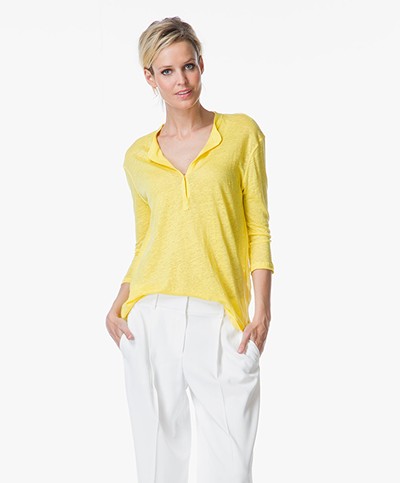 Majestic Cropped Sleeve Linen Top - Bright Yellow