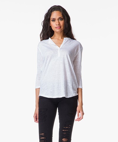 Majestic Cropped Sleeve Linen Top - White