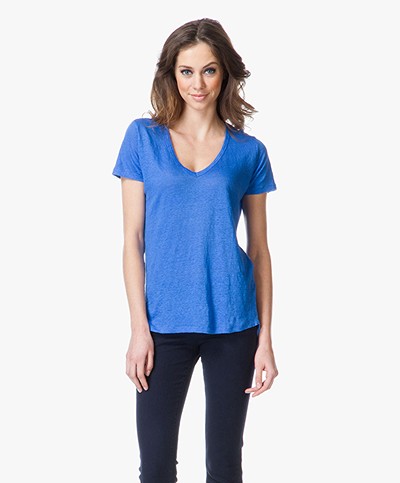 Majestic Linen V-Neck T-shirt - Cobalt