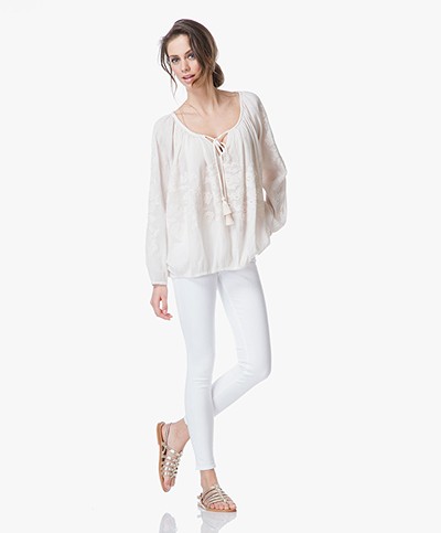 Repeat Wide-cut Embroidered Blouse - Skin