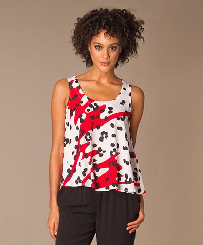 See By Chloé Print Top - Rood/Off-White/Zwart
