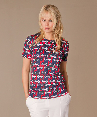 See By Chloé Key Print Top - Blue/Red/White