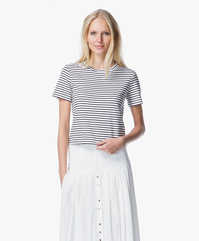 Theory Crew Stripe Cropped T-Shirt  - Ivory/Navy