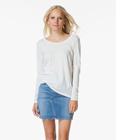 Vince Texture Blocked Long Sleeve Tee - Off-White