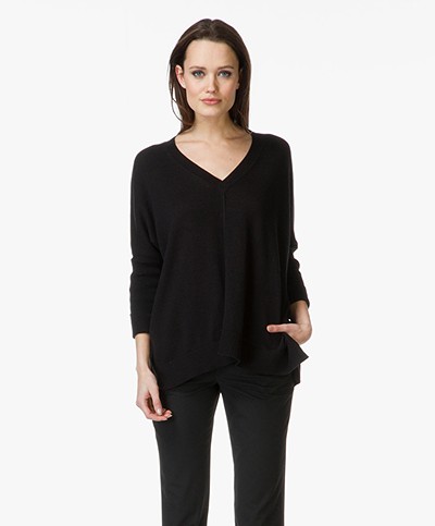 Repeat Oversized Cotton V-Neck Sweater - Black