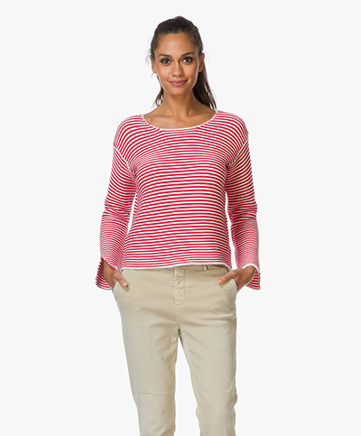 Frame Le Cropped Gestreepte Trui - Rood/Wit