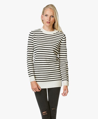 MM6 Striped Thigh-long Sweater - Off-White/Black