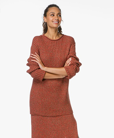 Áeron Chunky Knit Long Sweater - Red Melee