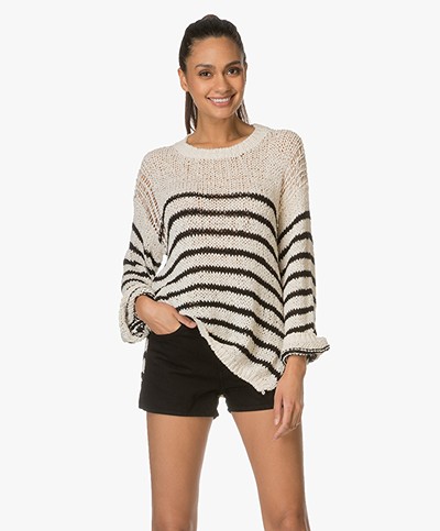 IRO Striped Open-knit Sweater Lolita - Ecru/Black