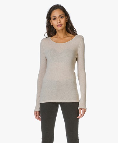 Majestic Cashmere Pullover with Buttons - Sable Chiné