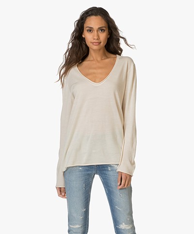 T by Alexander Wang Merino Jersey V-neck Pullover - Champagne