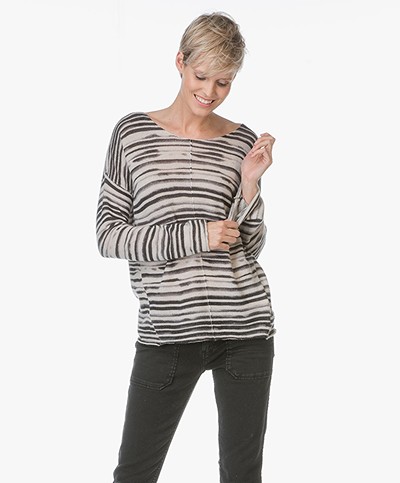 Repeat Cashmere Sweater with Stripe Design - Light Beige