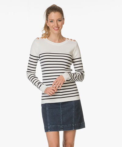 Petit Bateau Sweater with Breton Stripes - Ecru/Navy
