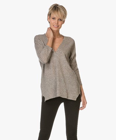 Repeat Cashmere and Linen V-neck Pullover  - Earth