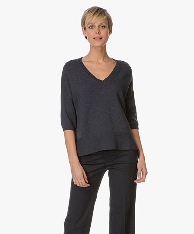 Repeat Cotton V-neck Sweater - Ink