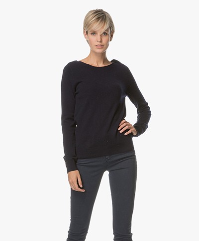 Repeat Cashmere Boat Neck Pullover - Navy