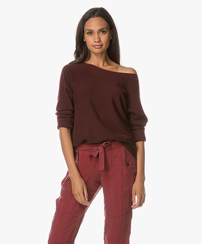 Repeat Cashmere Pullover with Cropped Sleeves - Burgundy