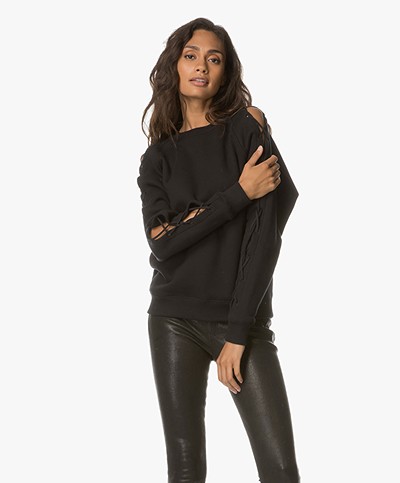 IRO Nakina Jersey Sweater with Lace Finishing - Black 