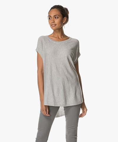 Repeat A-line Pullover with Short Sleeves - Light Grey Melange