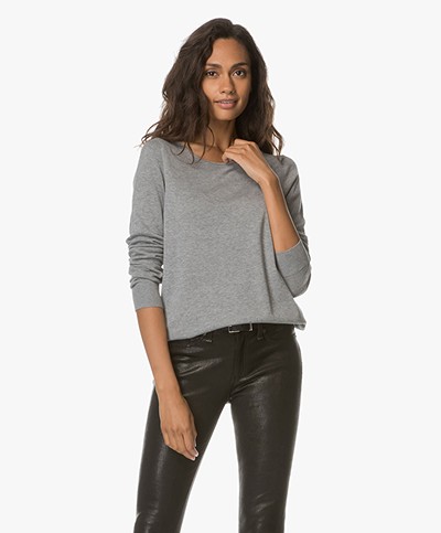 Repeat Cotton Blend Boat Neck Pullover - Grey