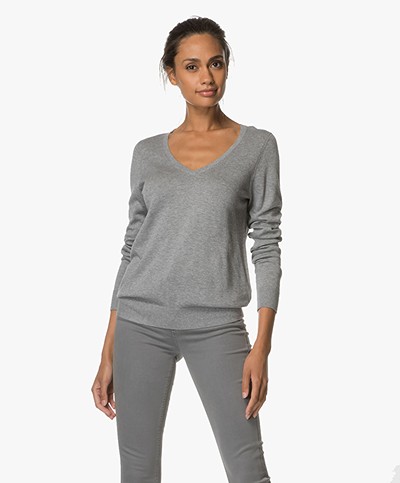 Repeat V-neck Cotton Blend Pullover - Grey