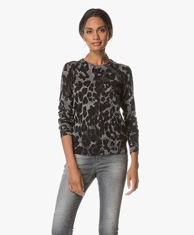 Drykorn Niara Leopard Print Sweater - Light Grey/Dark Grey/Black