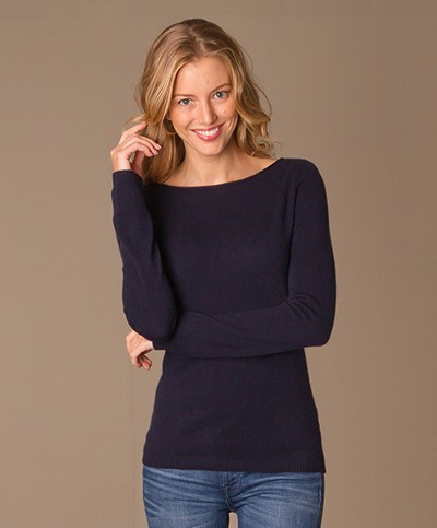Repeat Cashmere Boothals Trui - Navy