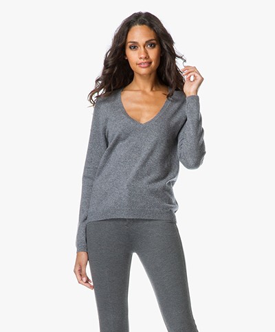 Repeat Cashmere Deep V-Neck Sweater - Med Grey