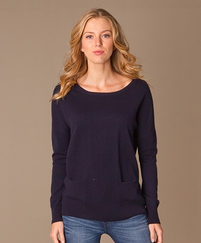 Repeat Cashmere Pocket Pull - Navy