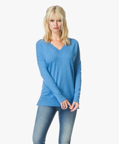 Repeat Cashmere Sweater with  V-Neck - Sky
