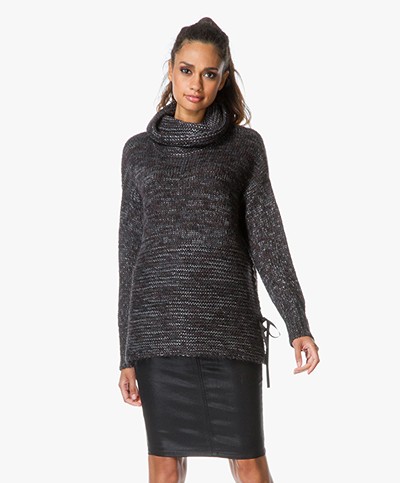 Repeat Turtleneck Sweater with Side Lacing - Brown/Dark Grey