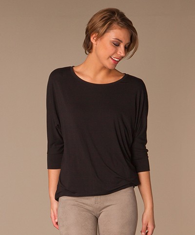 Repeat Button Back Jersey Top - Black
