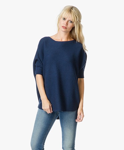 Repeat Wool Rib Knitted Poncho Sweater with Short Sleeves - Velvet