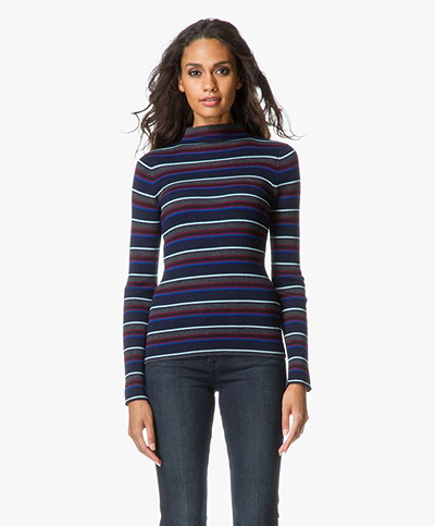T by Alexander Wang Fitted Striped Turtleneck Pullover - Cobalt