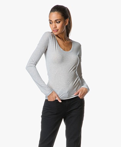 T by Alexander Wang Cashmere Jersey Scoop Neck Tee - Heather Grey