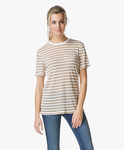 T by Alexander Wang Stripe Linen T-shirt - Off-white/Trench