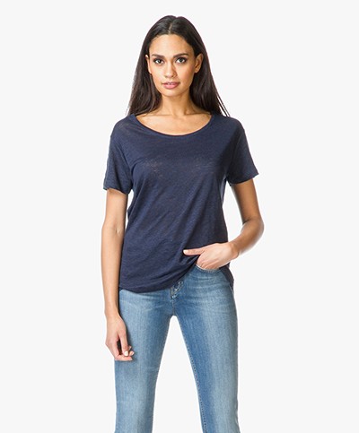American Vintage Quincy Linen T-Shirt - Navy Melange 