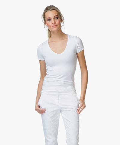 Majestic Soft Basic V-neck T-shirt - White