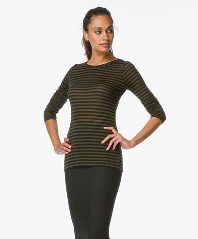 BY-BAR Striped Long Sleeve T-shirt - Olive/Black