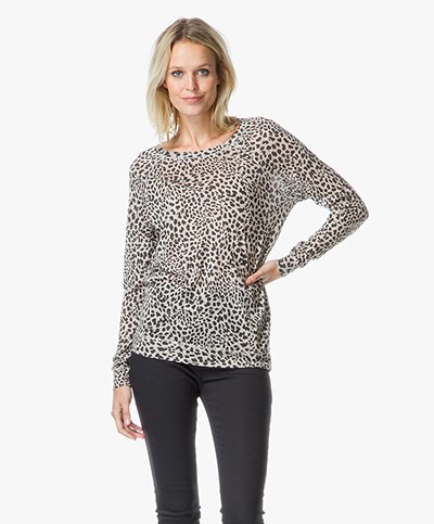 Majestic Top with Leopard Print - Beige