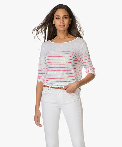 Majestic Striped Linen T-shirt - White/Cherry