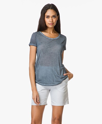 Majestic Silk T-Shirt with Round Neck - Ombra