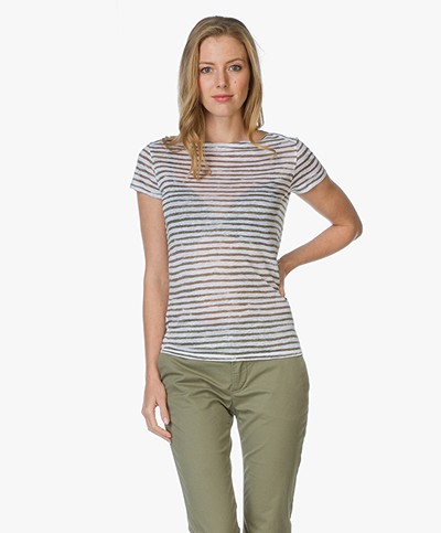 Majestic Striped Linen T-shirt - Khaki/White