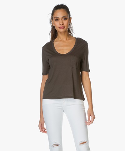T by Alexander Wang Cropped Tee with Chest Pocket - Forest