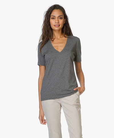 Drykorn V-neck T-shirt Casa - Dark Grey Melange