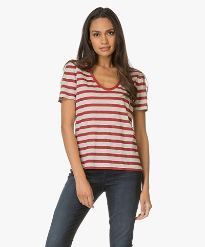 Drykorn Ailin Striped Linen T-shirt - Red/Beige