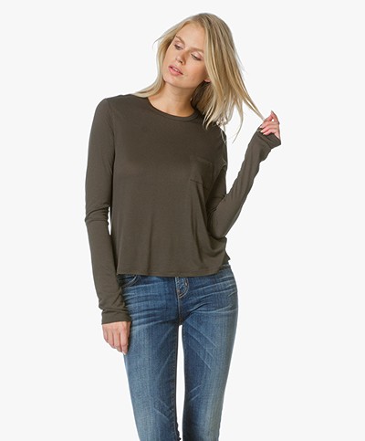 T by Alexander Wang Long Sleeve with Chest Pocket - Forest